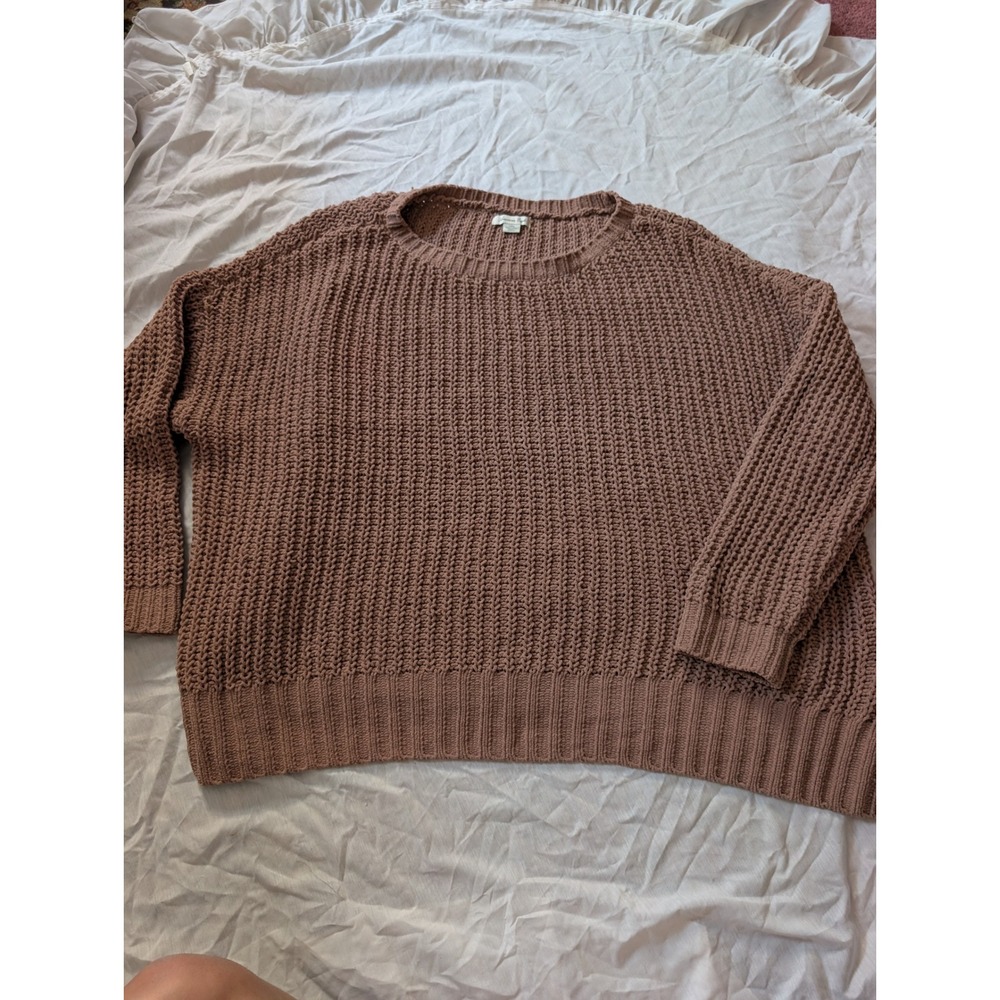 American Eagle Women L Mauve Brown Chenille Shaker Knit Oversized Sweater